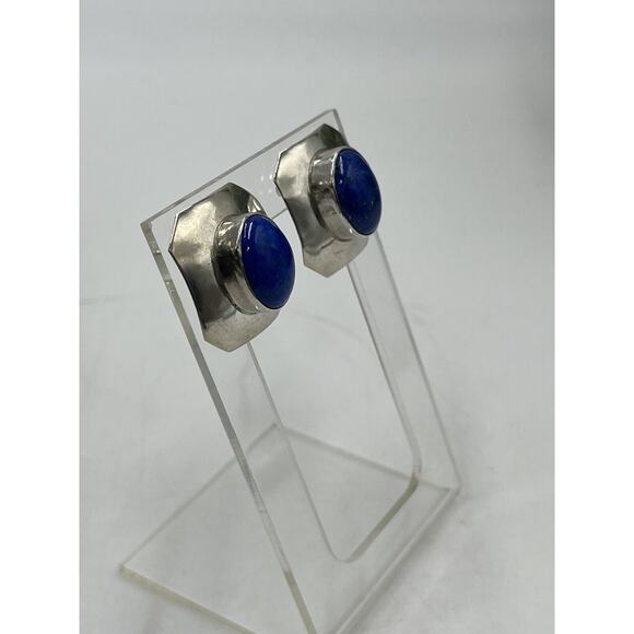 Jessie Claw Navajo Native American Signed Sterling Blue Lapis Lazuli Earrings - Picture 5 of 8